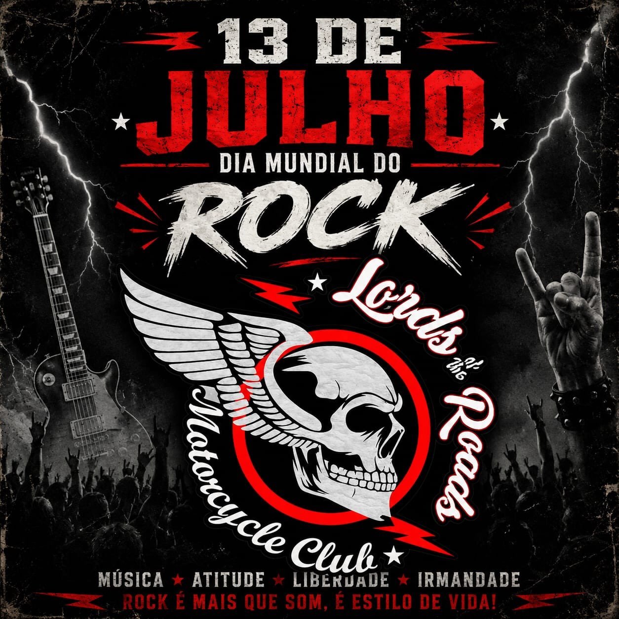 13 de Julho • Dia Internacional do Rock 🎸🏍️

Existe uma conexão que atravessa gerações: o ronco de um motor e o som de uma guitarra. Ambos representam liberdade, atitude e a coragem de seguir o próprio caminho.

Para quem vive a estrada, o rock nunca foi apenas um estilo musical. É parte da jornada, da irmandade e de cada quilômetro percorrido.

Como diz a nossa música Lords Of The Roads:

“Motocicletas e Rock and Roll… é o que nos move.”

Hoje celebramos todos aqueles que encontram na estrada, na amizade e no bom e velho Rock a verdadeira essência da liberdade.

Feliz Dia Internacional do Rock!

🎸 Sempre Rock.
🏍️ Sempre Livre.
⚜️ Sempre Lords.

#DiaInternacionalDoRock #RockAndRoll #LordsOfTheRoads #senhoresdasestradas #motorcycle