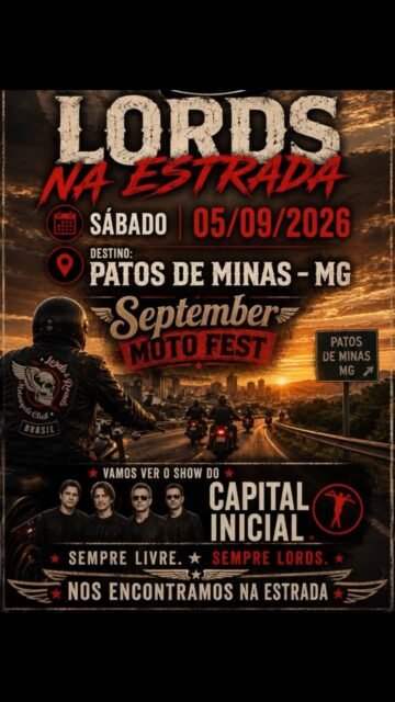 🏍️🔥 CONVOCAÇÃO LORDS OF THE ROADS.

Feriado prolongado chegando e o destino já está traçado!

📍 September MotoFest — Patos de Minas/MG
📅 4, 5 e 6 de setembro
🇧🇷 7 de setembro, segunda-feira — feriado nacional

Os Lords Of The Roads estarão na estrada!

Prepare a moto, revise o equipamento e bora rodar.
Porque não importa quantos quilômetros nos separam:

NOSSO LUGAR É NA ESTRADA.

Nos encontramos na estrada.

🏴 SEMPRE LIVRE. SEMPRE LORDS.

#lordsoftheroads #senhoresdasestradas  #motorcycle #club #riderfree